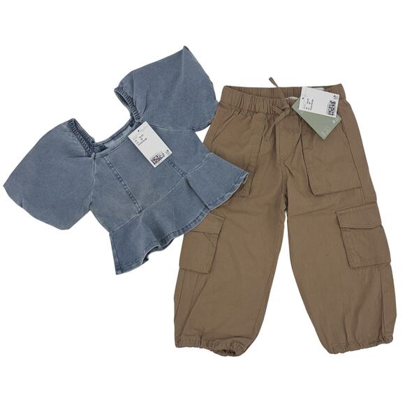 H&M Other - NEW H&M 2 Pc Toddler Girls Outfit Size 2T Set Cargo Pants & Denim Peplum Top NWT